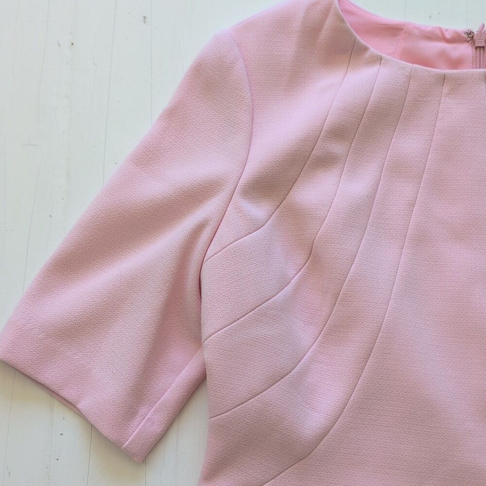Eliza J Pink Solid Sheath Dress 3/4 Sleeve Rnd Neck Knee Length Zip Lined Sz 10 - Picture 4 of 12